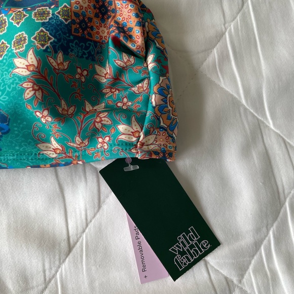 NWT Wild Fable Teal Boho Floral Mosaic Swimsuit Bikini Top - Picture 3 of 6